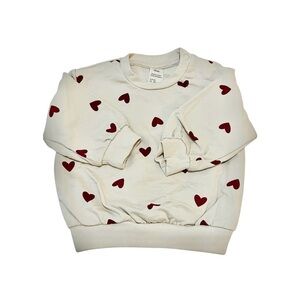 H&M Cream Sweatshirt with Red Heart Pattern